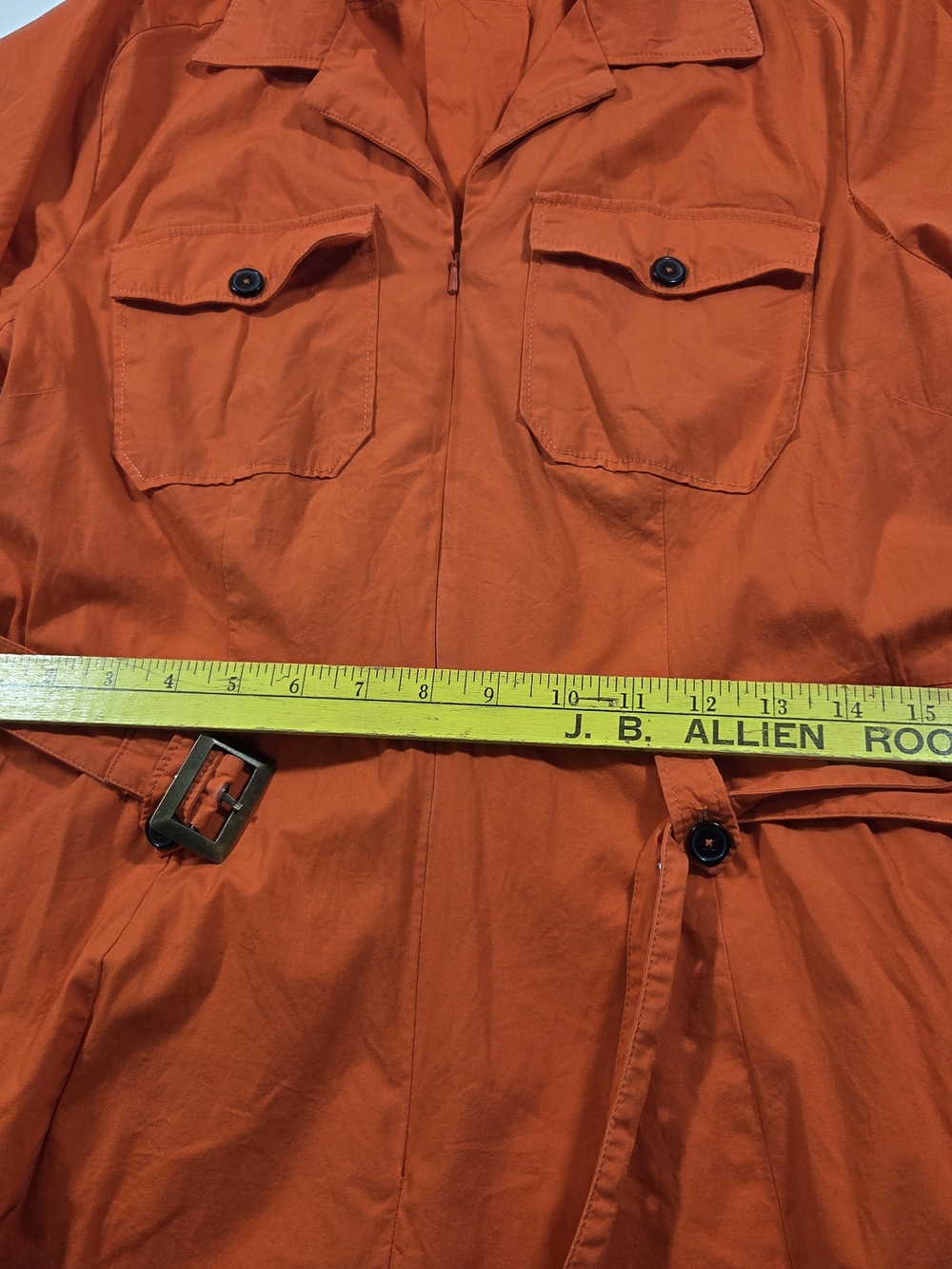 eShakti Vibrant Orange A Line Feminine Short-Sleeve Utility Midi Dress Belted - Picture 12 of 16